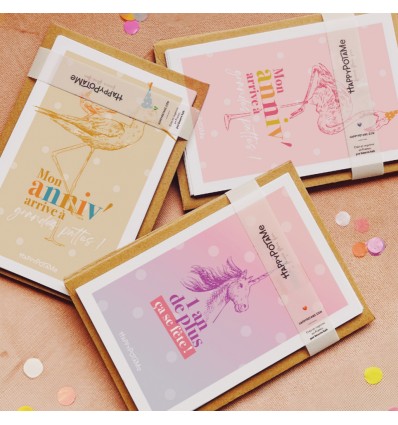 8 invitations Licorne "1 an de plus, ça se fête" - Happypotame