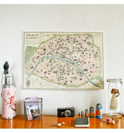 Carte de paris vintage (métro parisien et ses monuments) - Cavallini & Co