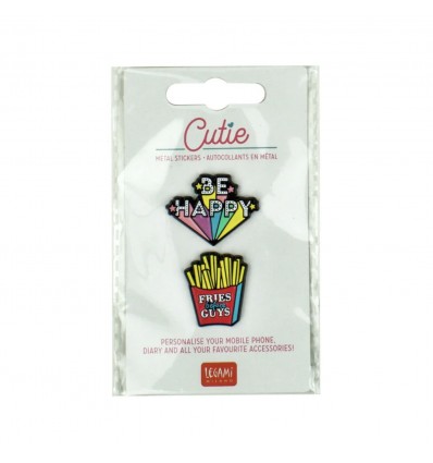 Set de 2 autocollants en métal Be Happy / Frites - Legami
