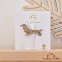 Broche Teckel dorée à paillettes - Les Petites Hirondelles