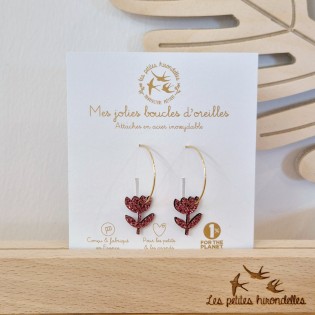 Créoles fleurs roses - Les Petites Hirondelles