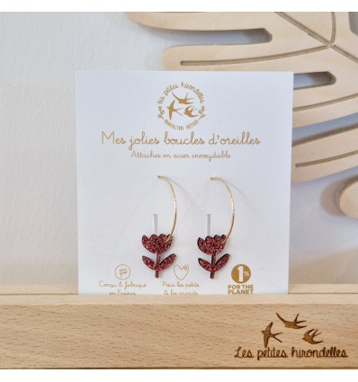 Créoles fleurs roses - Les Petites Hirondelles