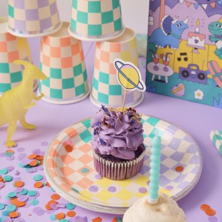 8 assiettes en carton à damier 2