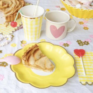 8 assiettes en carton fleur jaune