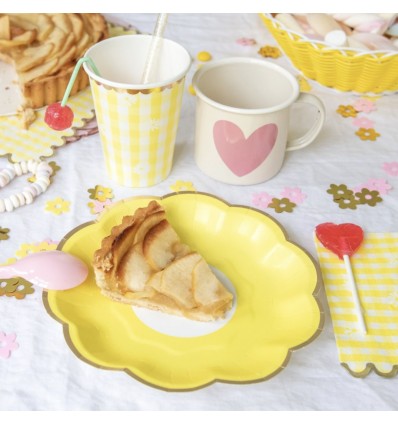 8 assiettes en carton fleur jaune