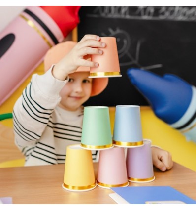 6 gobelets en carton multicolores - Party Deco