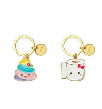 Porte-clé émaillé papier toilette et caca arc-en-ciel - Legami