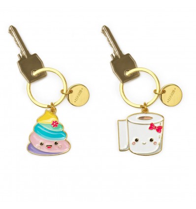 Porte-clé émaillé papier toilette et caca arc-en-ciel - Legami