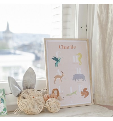 Affiche prénom personnalisée animaux - Papier Curieux