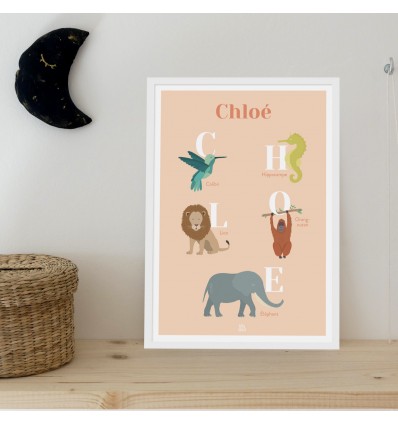 Affiche prénom personnalisée animaux - Papier Curieux