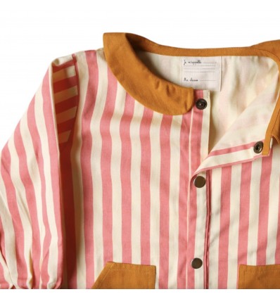 Tablier rayé rose et blanc pour enfant 5-6 ans