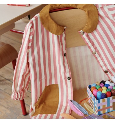 Tablier rayé rose et blanc pour enfant 5-6 ans