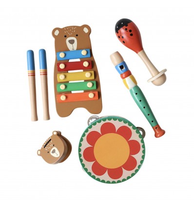 Set de 5 instruments en bois animaux