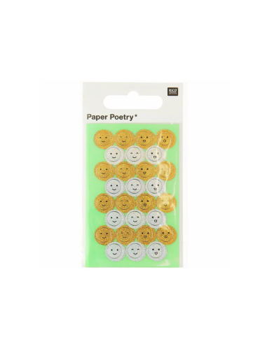 Stickers ronds emojis dorés et argentés - Rico...