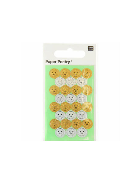 Stickers ronds emojis dorés et argentés - Rico Design