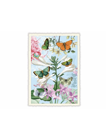 Carte postale Papillons fond bleu - Acte tre