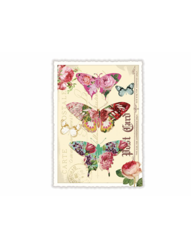 Carte postale Papillons fond écru - Acte tre