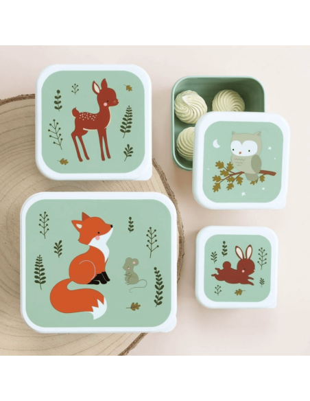 Set de 4 boîtes à goûter vert Renard - A Little Lovely Company