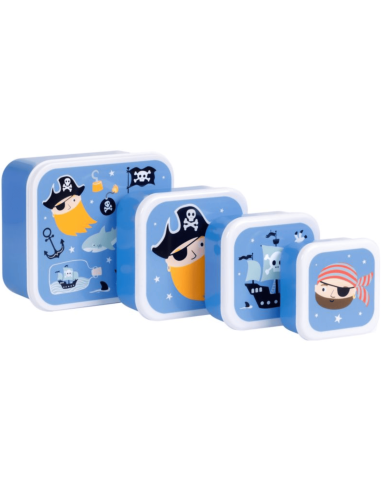 Set de 4 boîtes à goûter bleu pirates - A...
