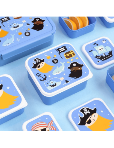 Set de 4 boîtes à goûter bleu pirates - A...
