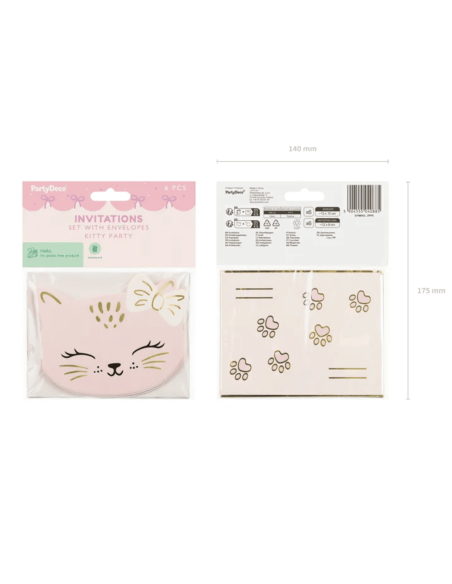 Set de 6 invitations Chat - Party Deco
