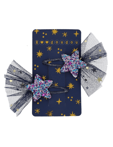 Barrettes étoiles filantes bleu marine