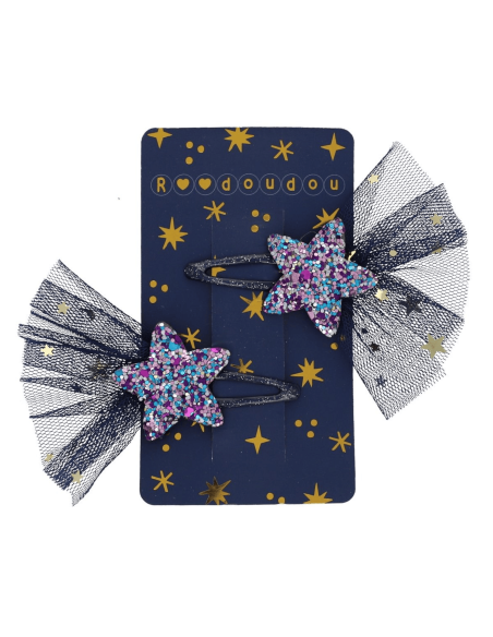 Barrettes étoiles filantes bleu marine