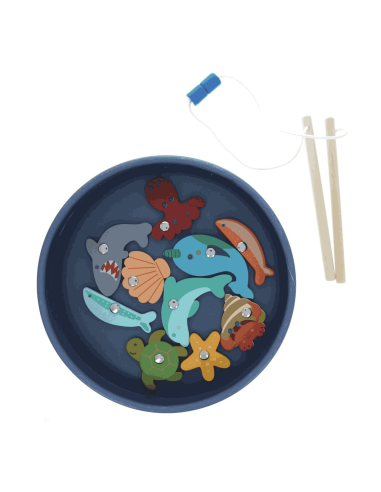 Pêche à la ligne magnétique en bois