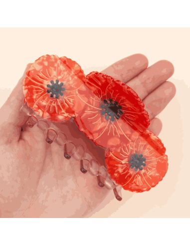 Grande pince à cheveux 3 coquelicots - Coucou...