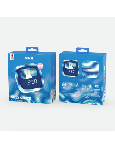Réveil veilleuse Billy Clock Blue Waves -...