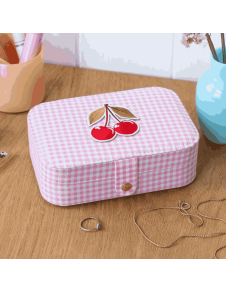 Boîte à bijoux vichy rose cerise - Rex London