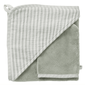 Cape de bain et gant rayé Soft Stripes