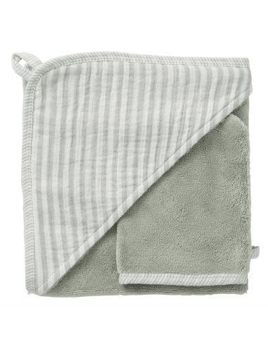 Cape de bain et gant rayé Soft Stripes