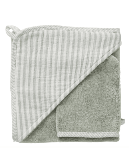 Cape de bain et gant rayé Soft Stripes