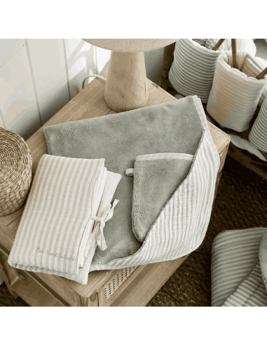Cape de bain et gant rayé Soft Stripes