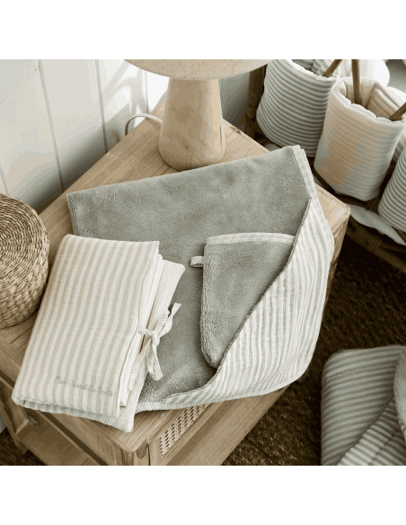 Cape de bain et gant rayé Soft Stripes