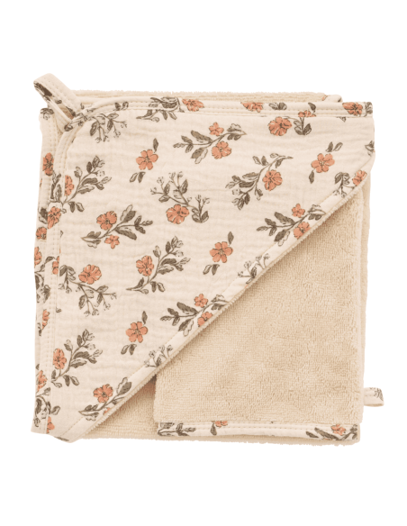Cape de bain et gant à fleurs