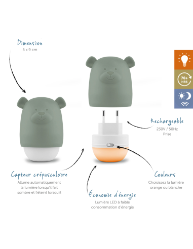 Veilleuse compacte nomade Benny sauge - Zazu