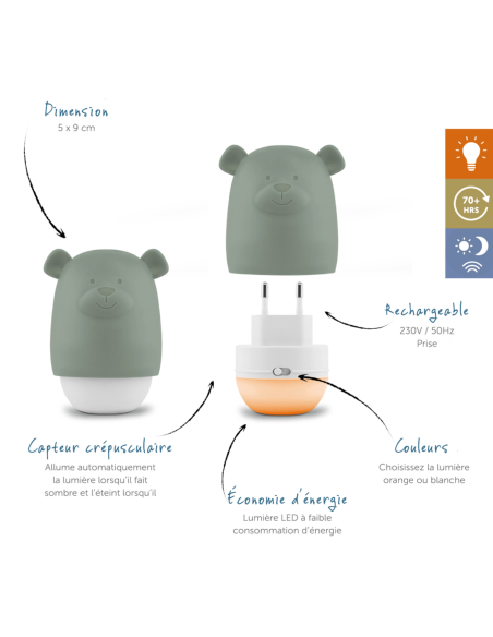 Veilleuse compacte nomade Benny sauge - Zazu