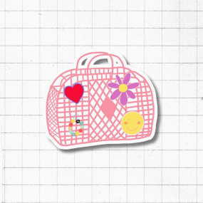 Autocollant holographique panier rétro