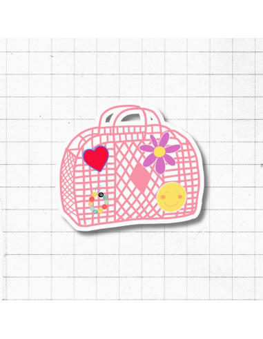 Autocollant holographique panier rétro