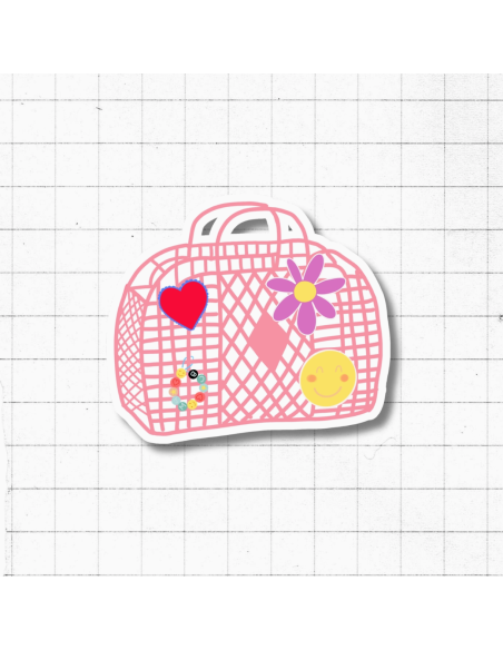 Autocollant holographique panier rétro