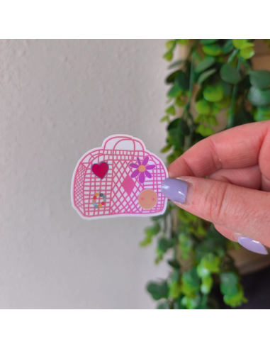 Autocollant holographique panier rétro