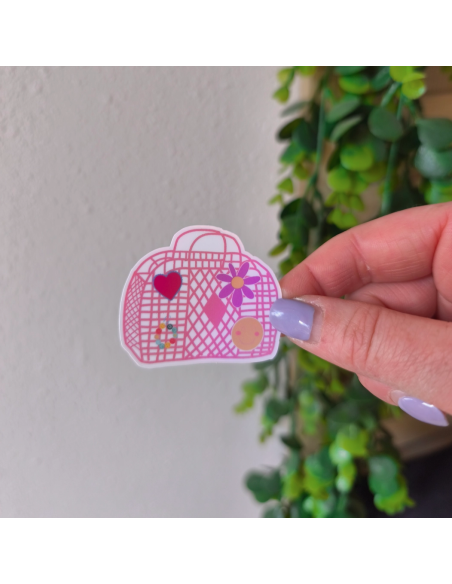 Autocollant holographique panier rétro