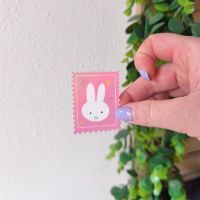 Autocollant holographique timbre lapin 2