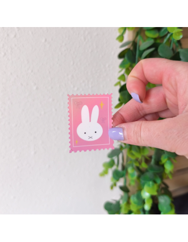 Autocollant holographique timbre lapin