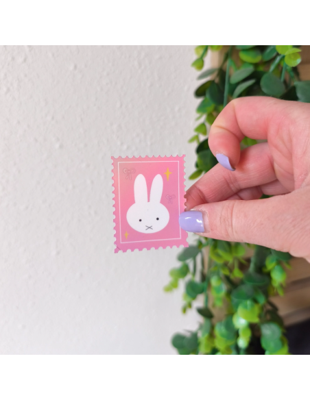 Autocollant holographique timbre lapin