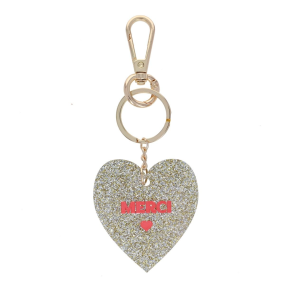 Porte-clé en résine coeur à paillettes Merci