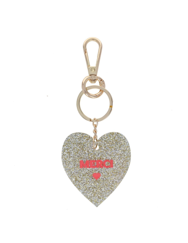 Porte-clé en résine coeur à paillettes Merci