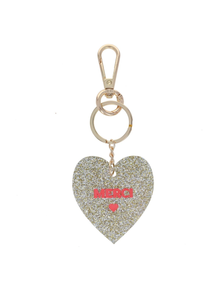 Porte-clé en résine coeur à paillettes Merci